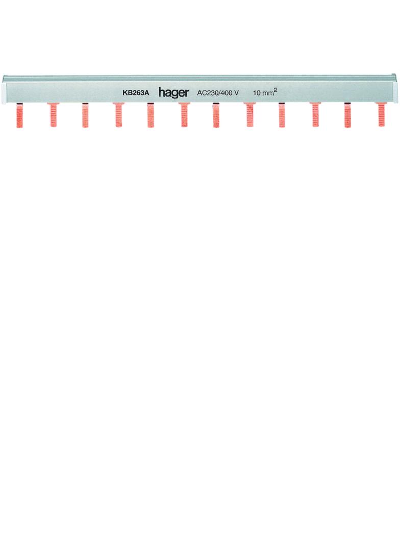 Szyna grzebieniowa kołkowa pozioma 2P 10mm2 12M KB263A HAGER