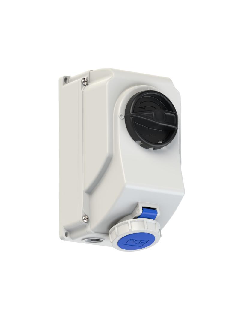 GNIAZDO Z WYŁĄCZNIKIEM 0-1 DUŻE BLOKADA MECHANICZNA 16A 230V 2P+Z IP44 IP44