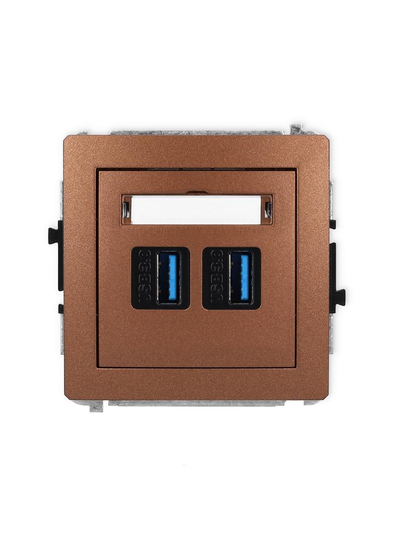 DECO Mechanizm gniazda podwójnego 2xUSB A-A 3.0 brązowy metalik