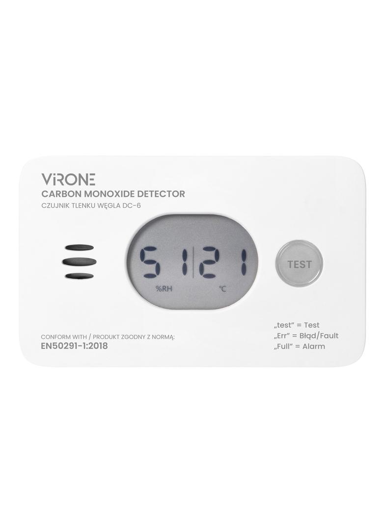 Czujnik czadu tlenku węgla 3w1 CO + termometr + cz. wilgotności baterie DC-6 VIRONE