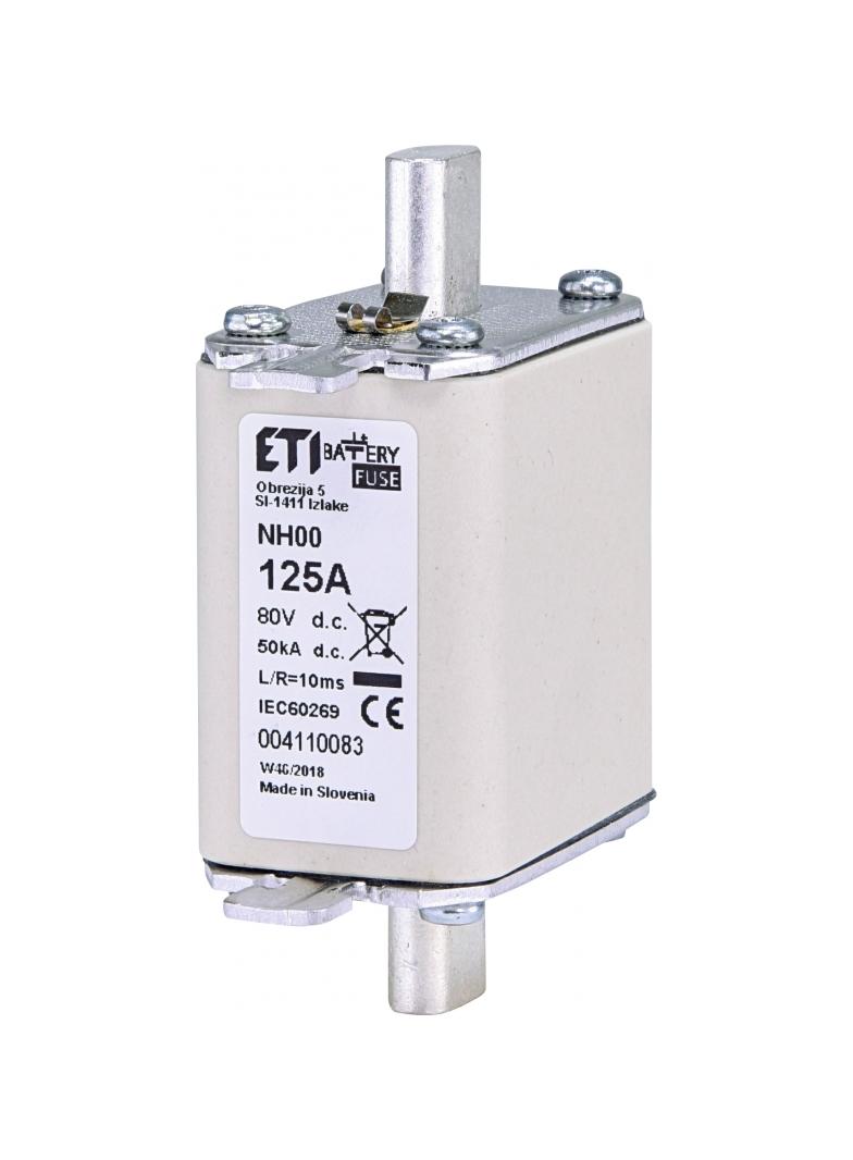 Wkładka topikowa NH do ochrony akumulatorów, magazynów energii DC NH00 gBat 125A 80V DC 004110083 ETI