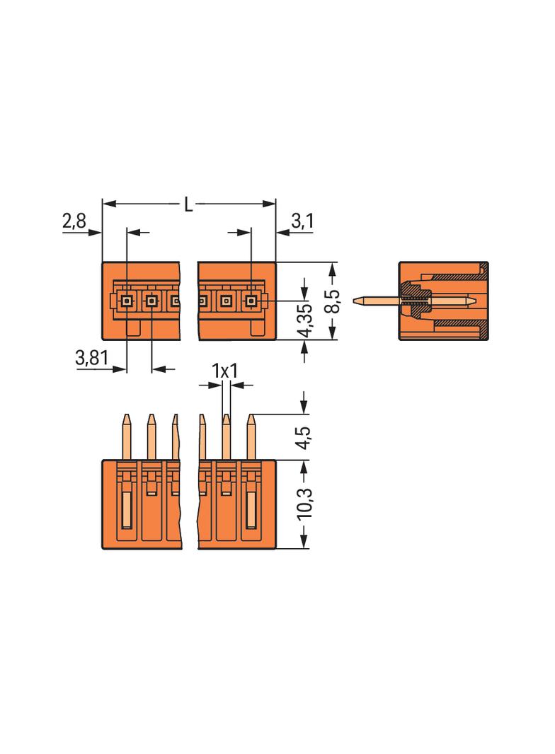 MCS-MINI Classic wtyk 6-bieg. pomarańczowy raster 3,81 mm /100szt./ WAGO