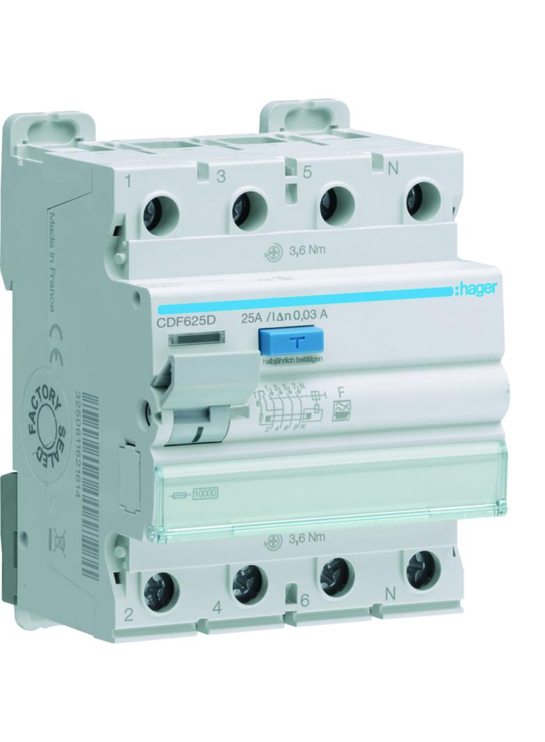 RCCB Wyłącznik różnicowoprądowy 3P+N 25A 30mA 10kA F