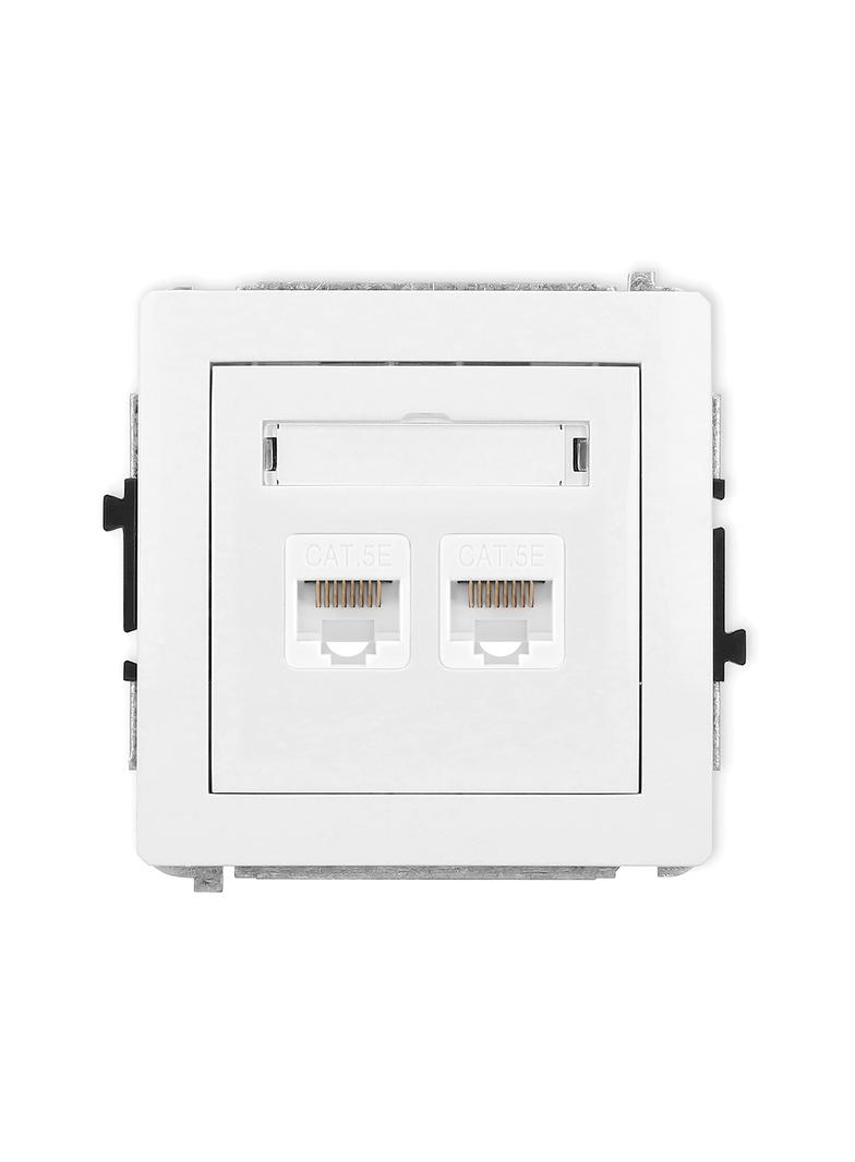 DECO Mechanizm gniazda komputerowego podwójnego 2xRJ45, kat. 5e, 8-stykowy biały