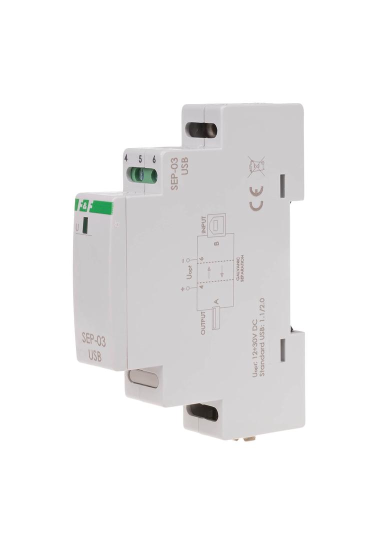 Separator / wzmacniacz linii USB 1 moduł zasilanie 5V DC montaż na szynie DIN SEP-03USB F&F