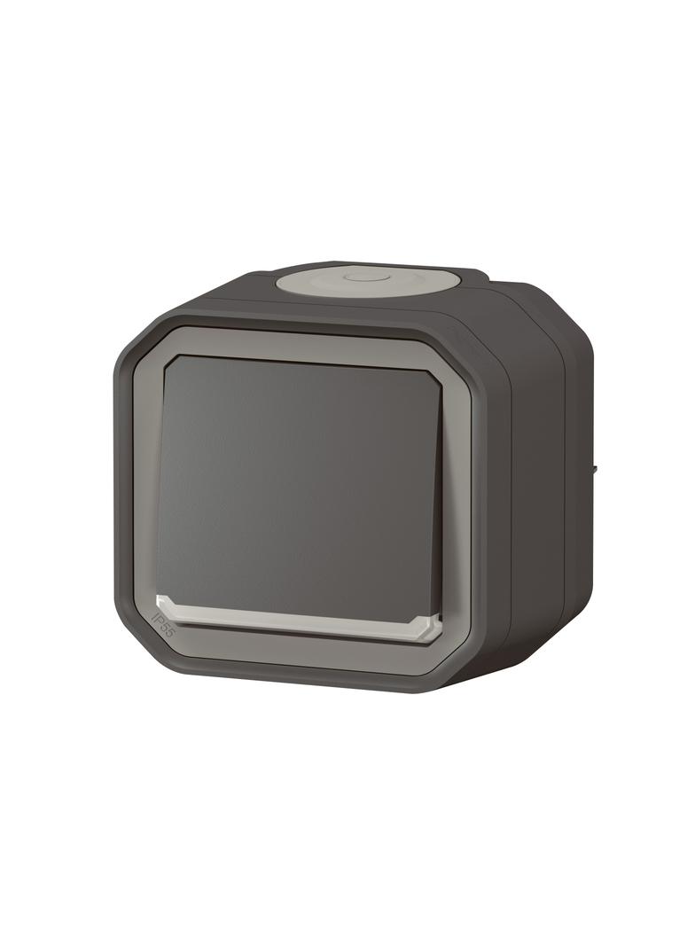 NOWE PLEXO - PRZY. JEDNOBIEGUNOWY Z PODŚWIETL. KOMPLET NATYNK.10A-250V~ ANTRACYT