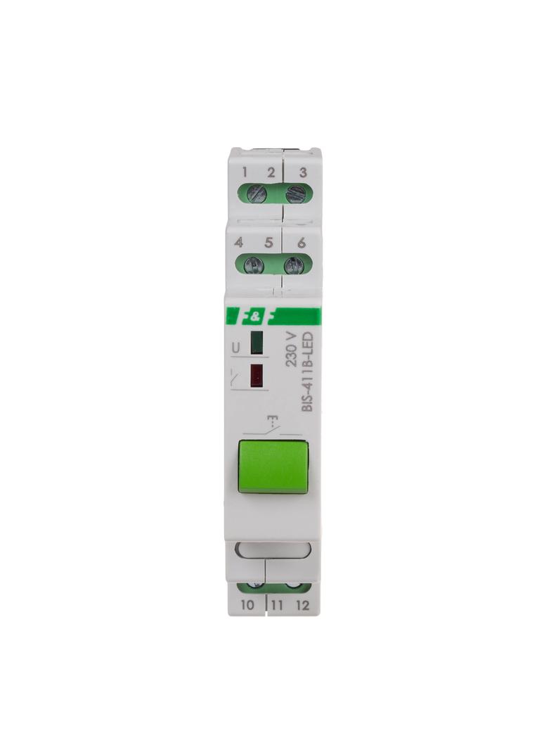 Przekaźnik bistabilny z przyciskiem do sterowania ręcznego na szynę DIN z przekaźnikiem inrush 160A/20ms BIS-411B-LED F&F