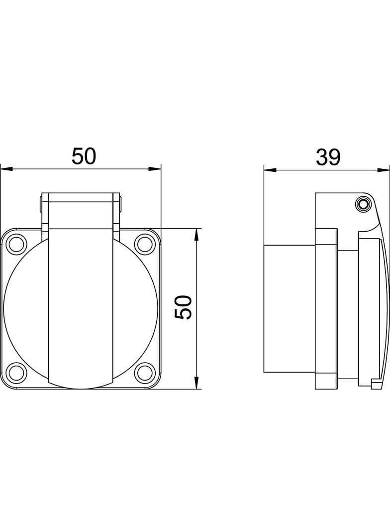 ASD-D0 SW, Gniazdo pojedyncze, 0°, VDE, z klapką