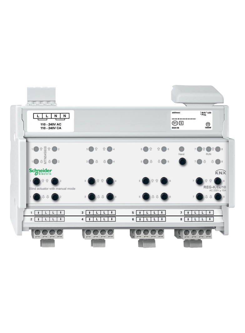 KNX aktor roletowo-żaluzjowy REG-K 8x 230V 10A jasnoszary z uruchom. ręcznym