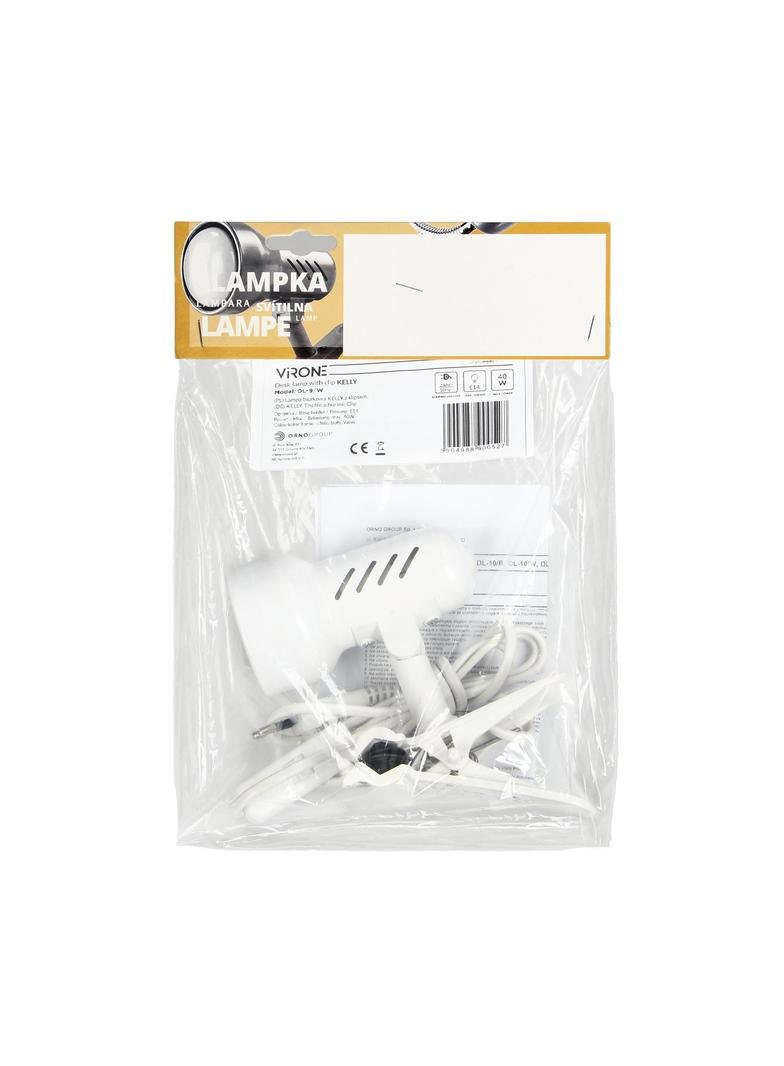 Kelly lampa biurkowa z klipsem 40W E14 stal + tworzywo biała DL-9/W ORNO