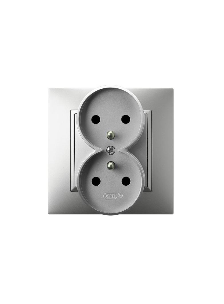 ARIA Gniazdo podwójne z uziemieniem kompletne z ramką - kolor srebro