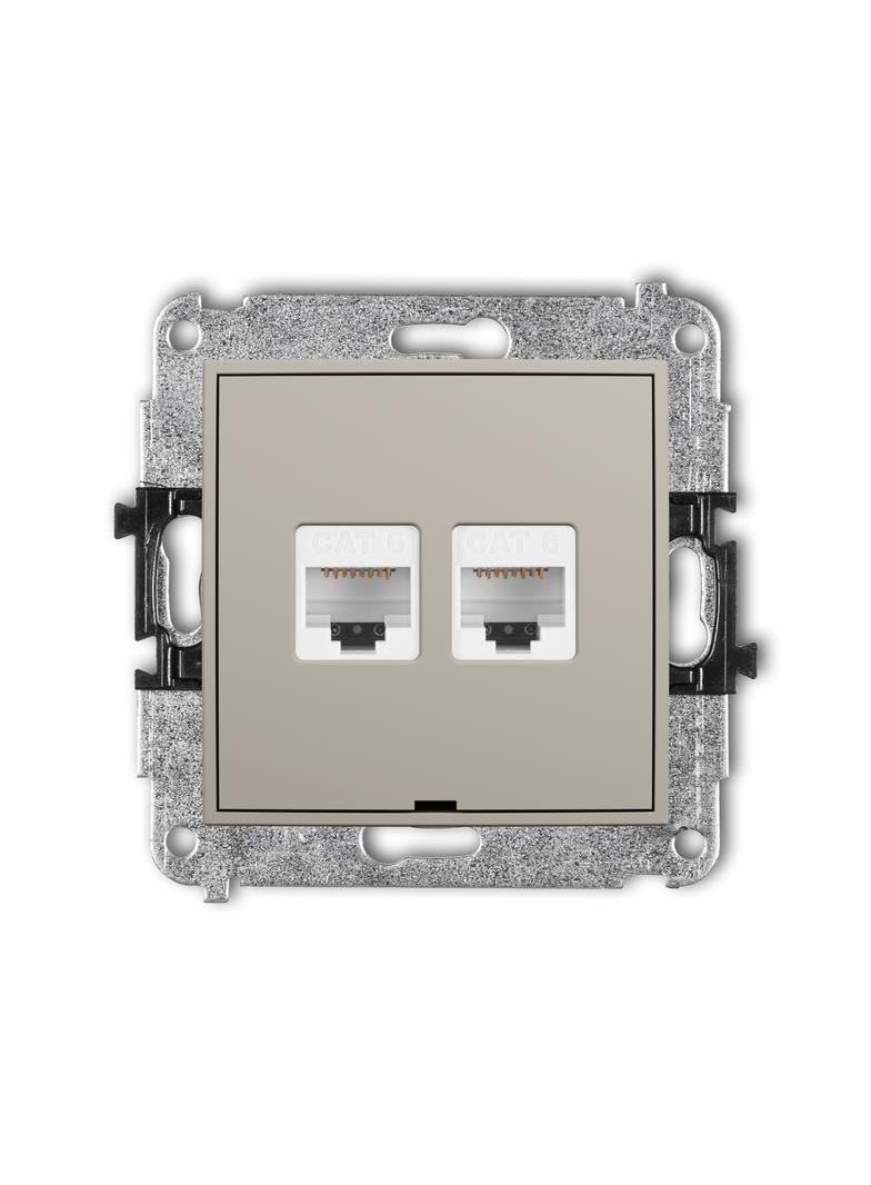ICON Mechanizm gniazda komputerowego podwójnego 2xRJ45, kat. 6, 8-stykowy, bez pola opisowego taupe