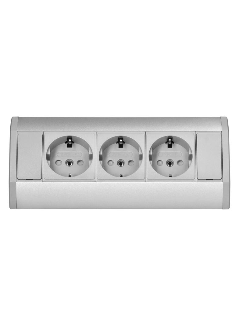 Gniazdo meblowe 3x2P+Z (Schuko), szaro-srebrne OR-GM-9001(GS)/G ORNO