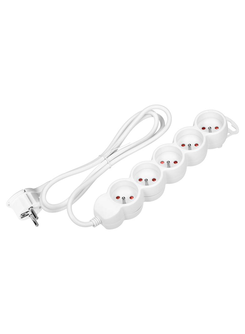 Przedłużacz 5-krotny 1,5m H05VV-F 3x1,5mm2 Imax=16A płaska wtyczka biały