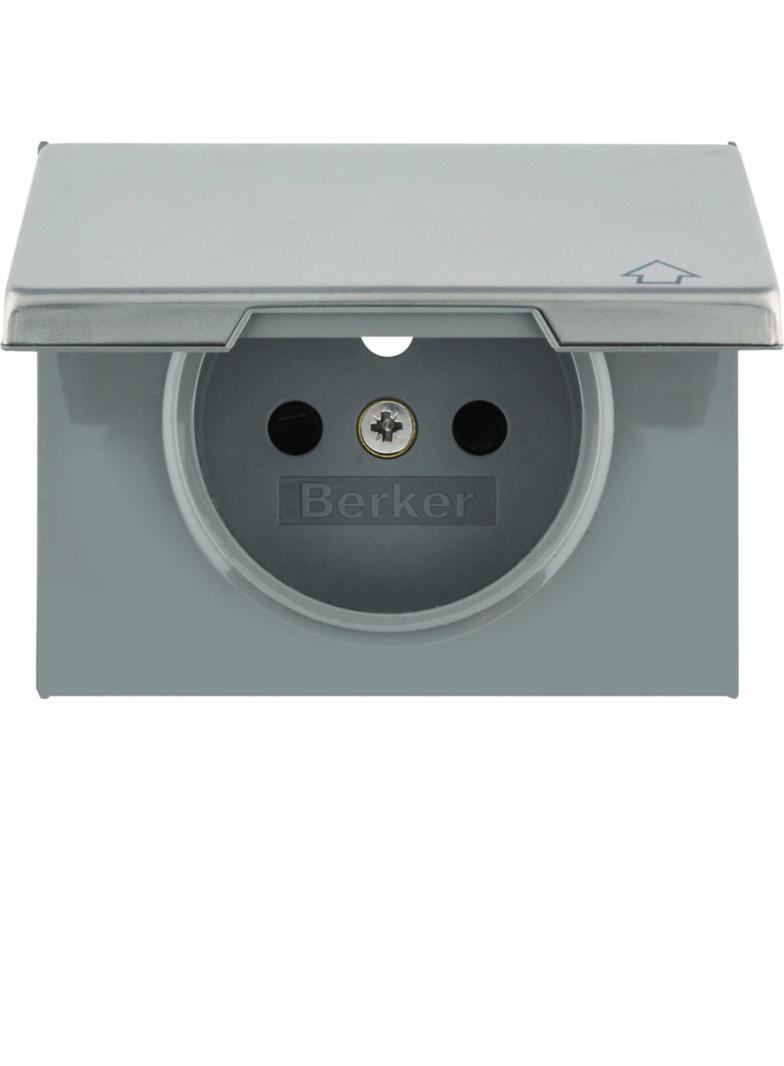 BERKER K.5 Płytka czołowa do gniazda z uziemieniem i pokrywą stal szlachetna nierdzewna 3965777104 H