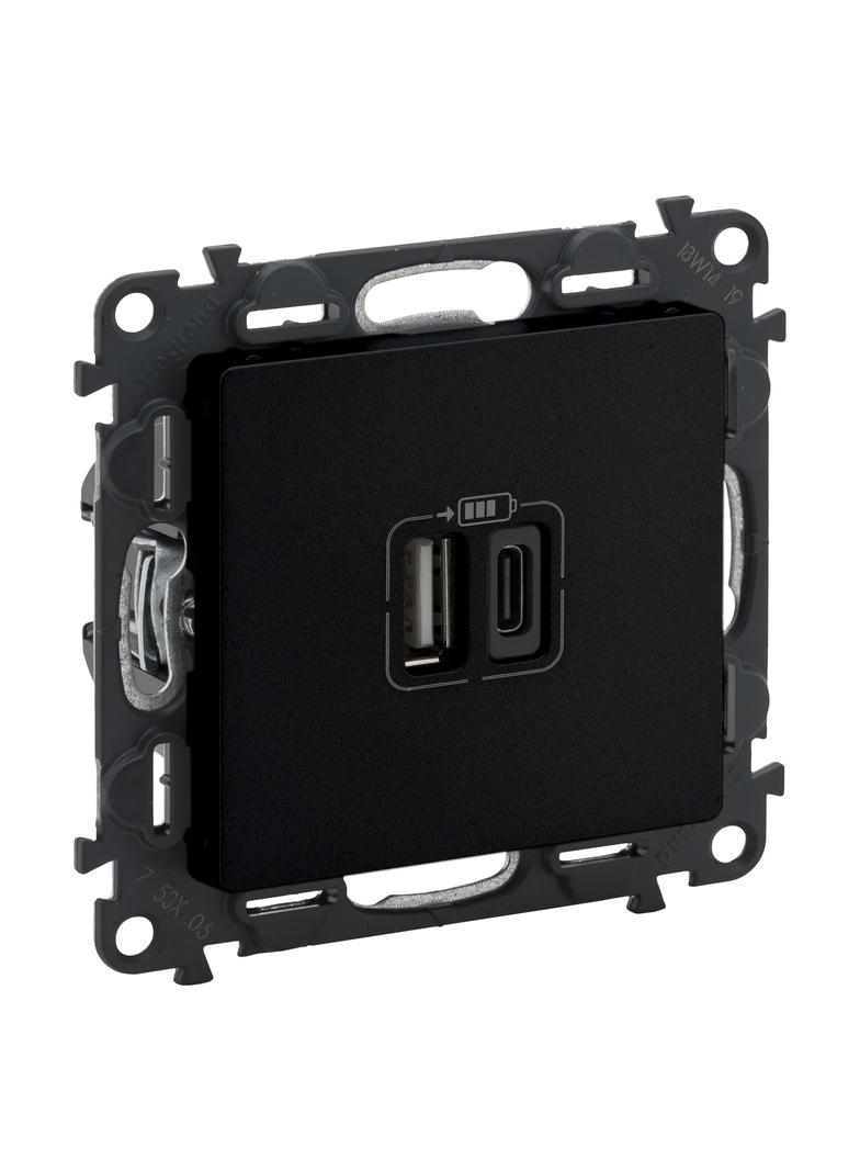 VALENA LIFE - GNIAZDO USB A+C 3A - CZARNE