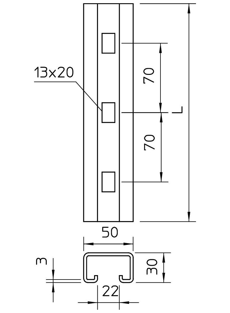 LISTWA C 50X30X3MM DL.220MM FT