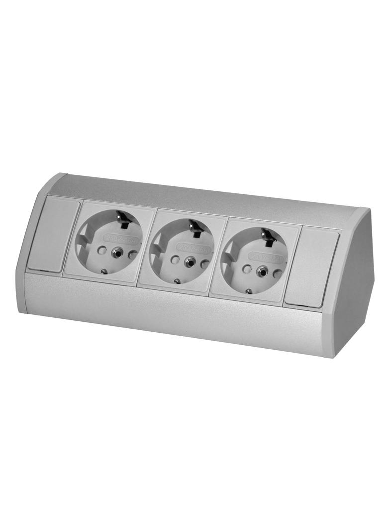 Gniazdo meblowe 3x2P+Z (Schuko), szaro-srebrne