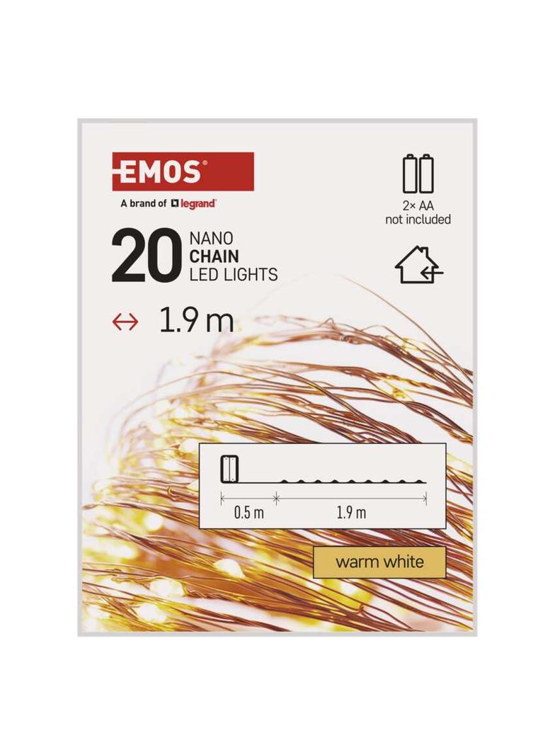 Lampki świąteczne łezki 20 LED 1,9m ciepła biel IP20 miedziany przewód IP20 timer D3AW07 EMOS
