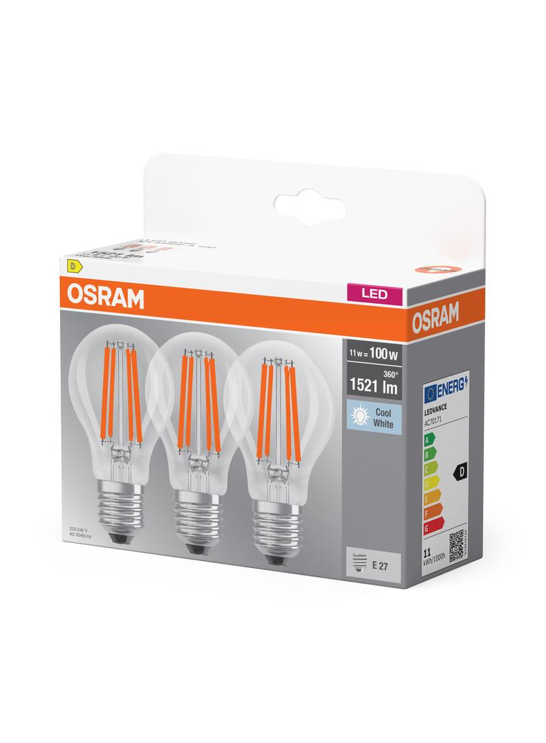 Żarówka LED x3 A60 E27 11W = 100W 1521lm 4000K Neutralna 300° Filament BASE Osram