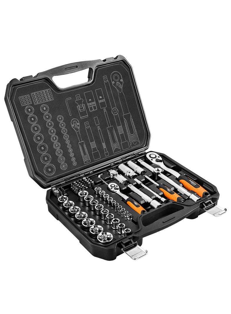 Klucze nasadowe 1/2", 1/4", zestaw 73 szt., CrV