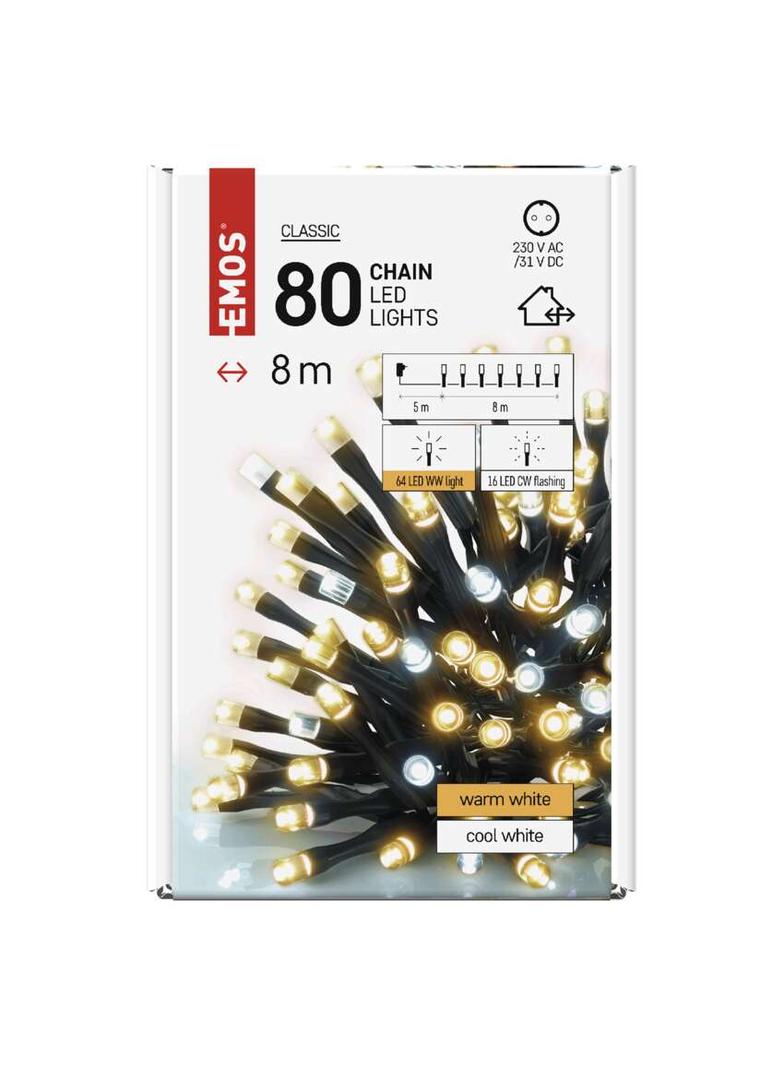 Lampki choinkowe Classic 80 LED 8m ciepła biel + zimna biel miga IP44 timer D4AN01 EMOS