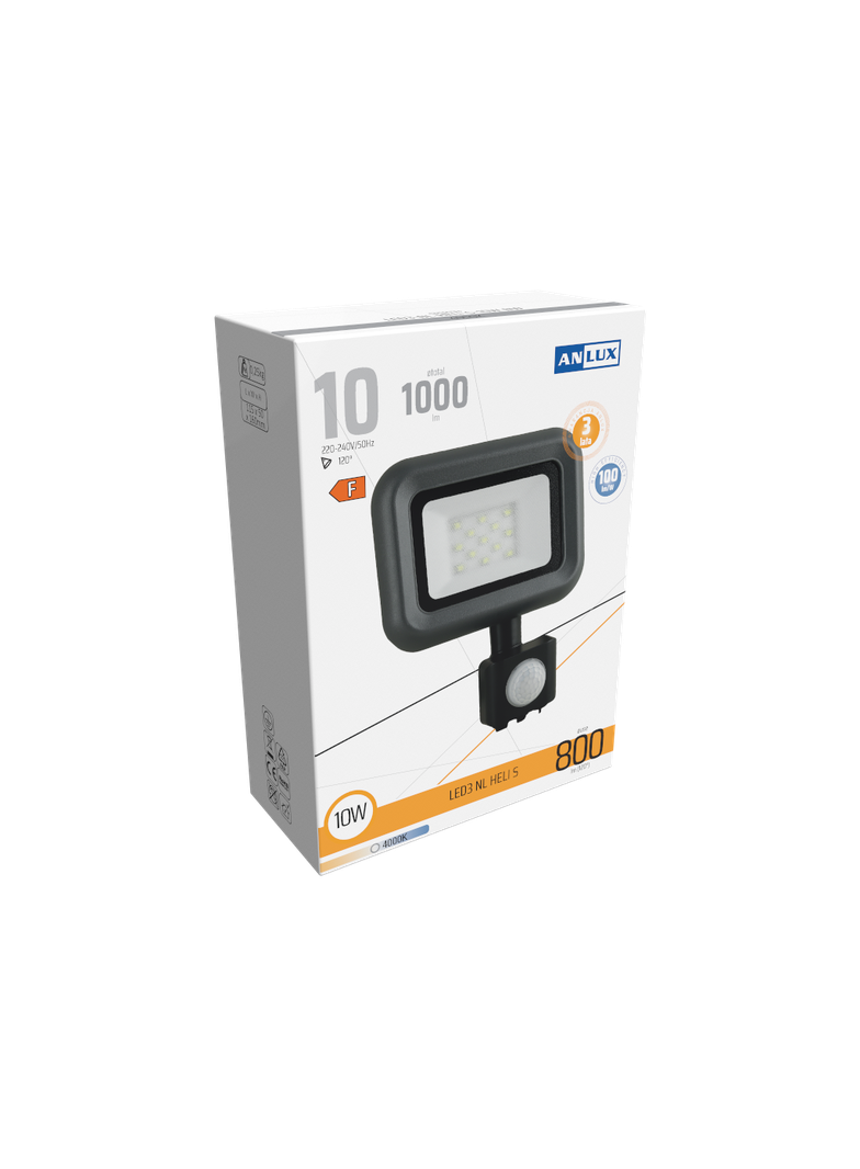 NAŚWIETLACZ LED HELI 10W Z CZUJNIKIEM RUCHU IP65 100LM/W NEUTRALNY BIAŁY 3 LATA GW. ANLUX