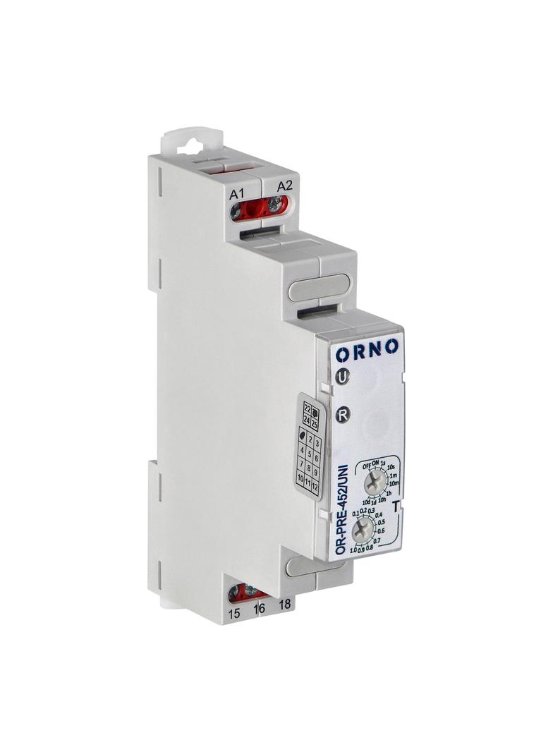 Przekaźnik czasowy- załączanie na ustawiony czas uniwersalne zasilanie OR-PRE-452/UNI ORNO