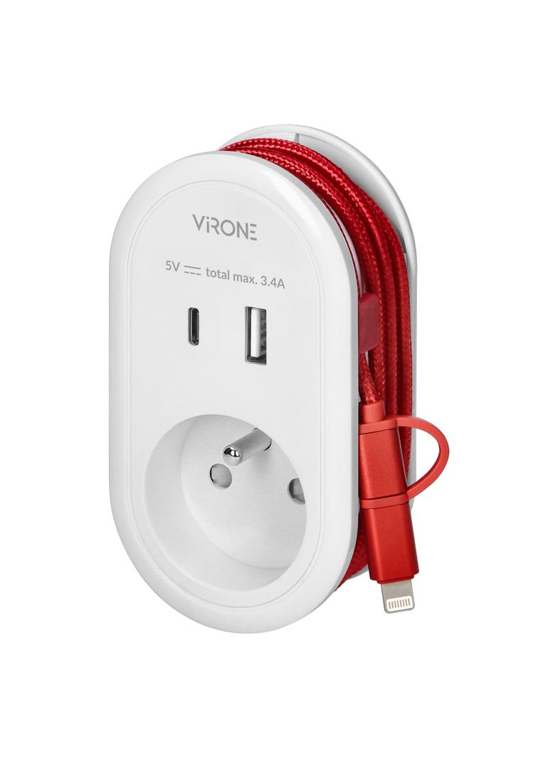 Adapter 1x z ładowarką USB (Typ A+C) 5V DC/ 3,4A z dodatkowym kablem ładującym (typ C + Light CS-2 O