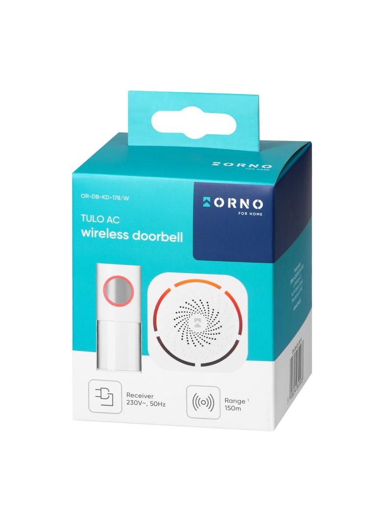 TULO AC, dzwonek bezprzewodowy sieciowy, learning system, 36 dźwięków, 150m, biały