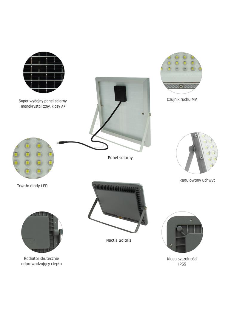 NOCTIS SOLARIS NAŚWIETLACZ 200W CW 90st IP65 IK08290x215x24mm SZARY 3 lat gw.