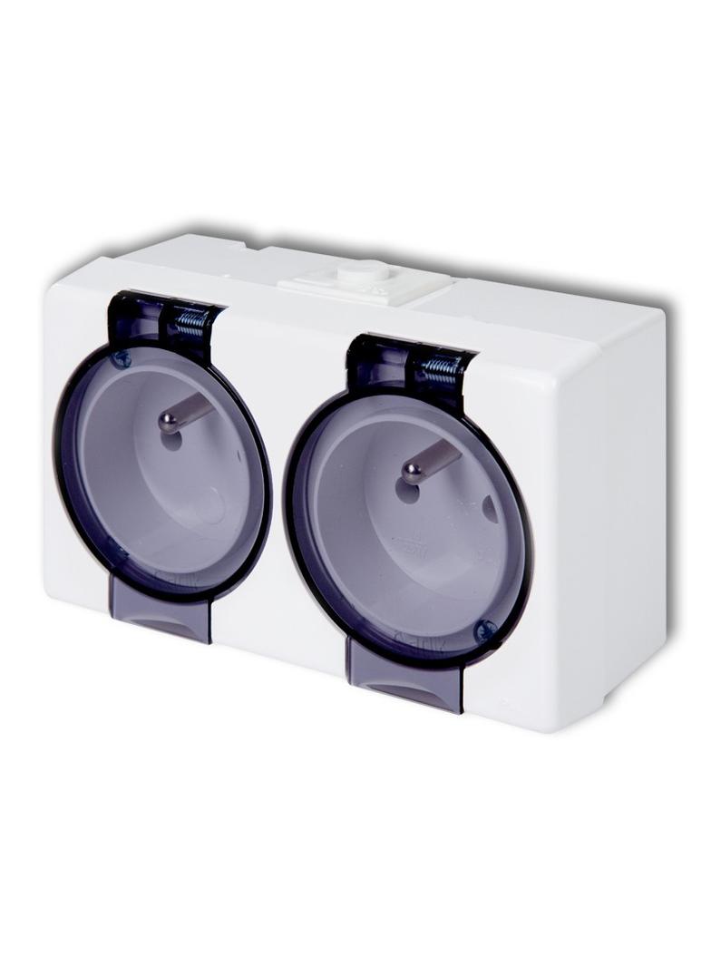 SENIOR Gniazdo podwójne z uziemieniem 2x(2P+Z) (klapka dymna) biały