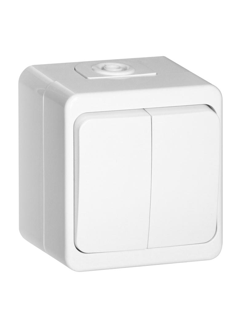 Łącznik podwójny natynkowy 10A, 250V, świecznikowy IP44, SMART, biały