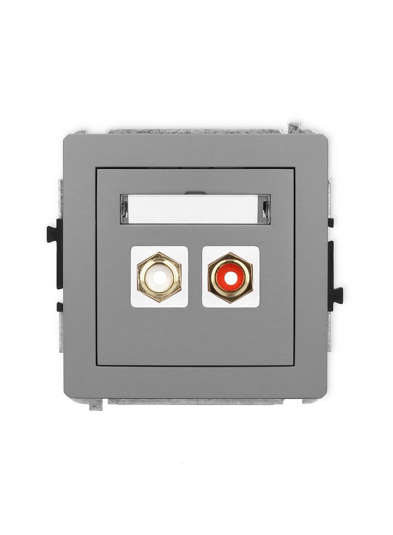DECO Mechanizm gniazda podwójnego RCA (typu cinch - biały i czerwony, pozłacany) szary mat