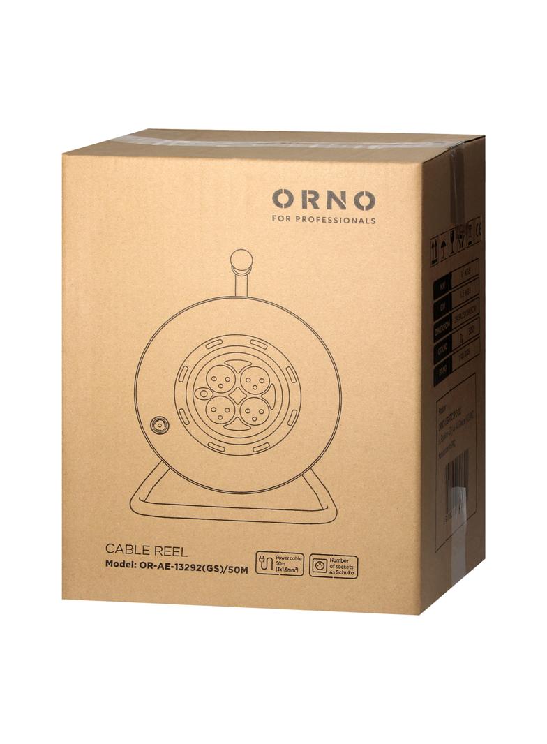 Przedłużacz bębnowy, 4 gniazda 2P+Z Schuko, kabel PVC H05VV-F 3x1,5mm2, długość - 50m, STAŁE GNIAZDA