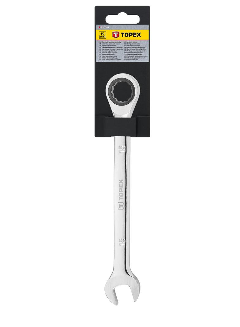 Klucz płasko-oczkowy z grzechotką, 15 mm