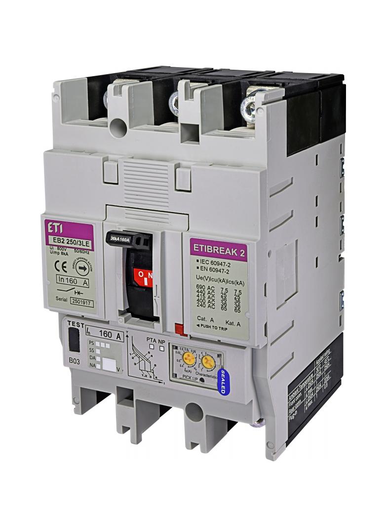 Wyłącznik mocy 36kA wyzw. elektroniczny EB2 250/3LE 160A 3P 004671353 ETI