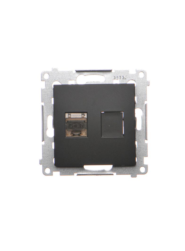 Simon 54 Gniazdo komputerowe pojedyncze RJ45 kategoria 6 ekranowane z przesłoną przeciwkurzową czarn