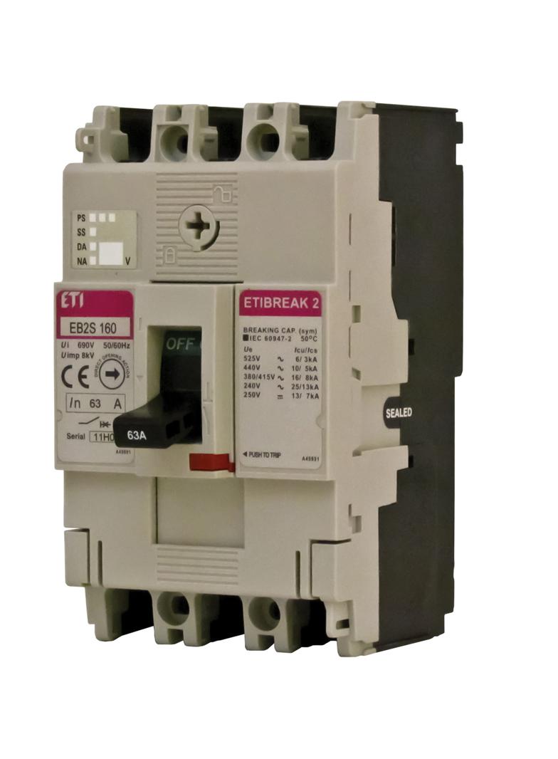 Wyłącznik mocy 25kA wyzw. TM (bez regulacji) EB2S 160/4SF 32A 4p 004671843 ETI