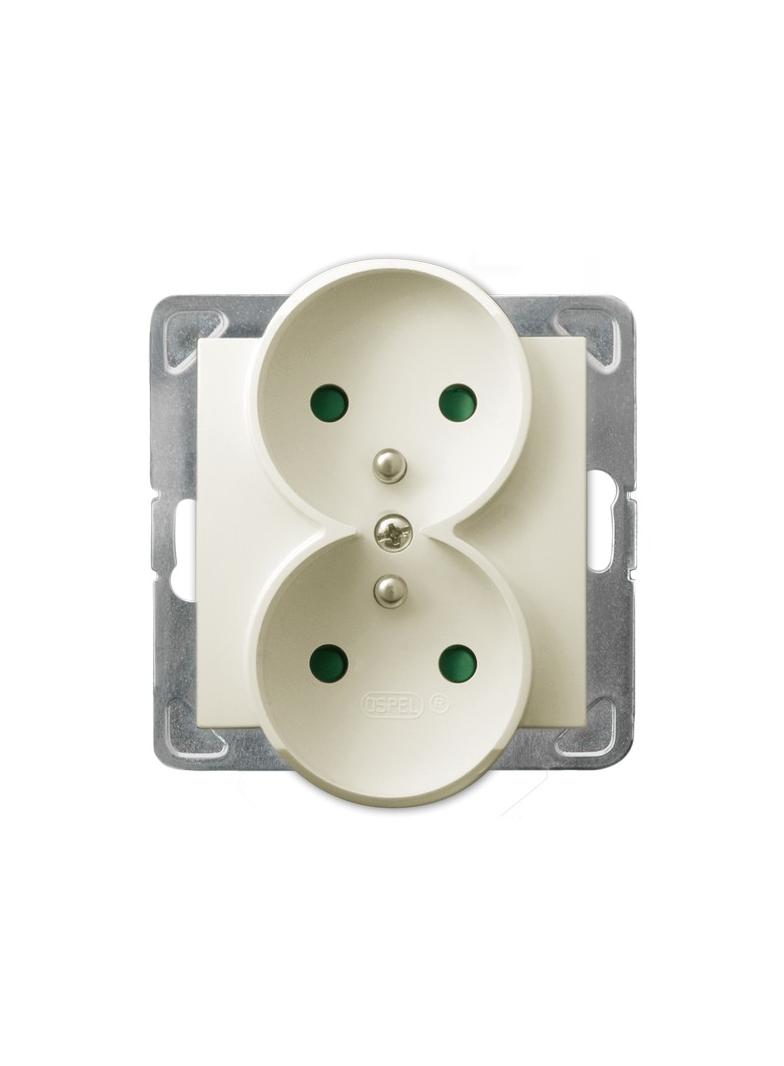 IMPRESJA Gniazdo podwójne z uziemieniem z przesłonami torów prądowych, moduł bez ramki - kolor ecru