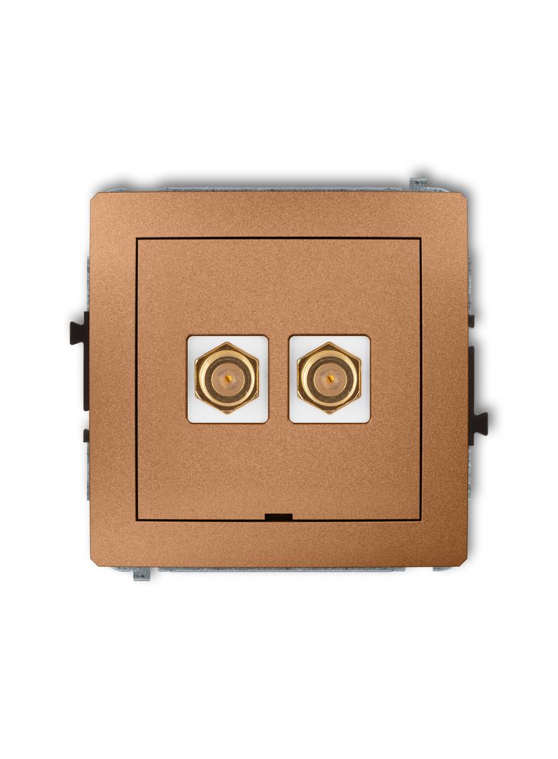 DECO Mechanizm gniazda antenowego podwójnego typu F (SAT) pozłacany, bez pola opisowego złoty metali