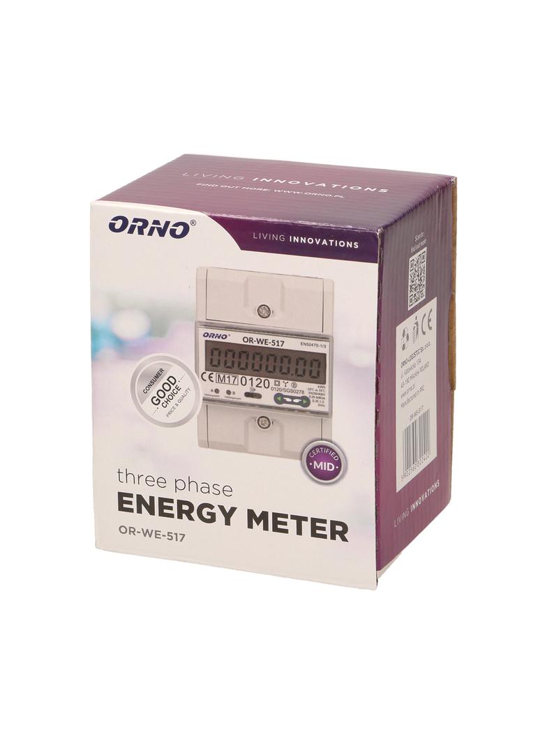3-fazowy licznik energii elektrycznej 80A port RS-485 wielotaryfowy 3 moduły DIN TH-35mm OR-WE-517 O