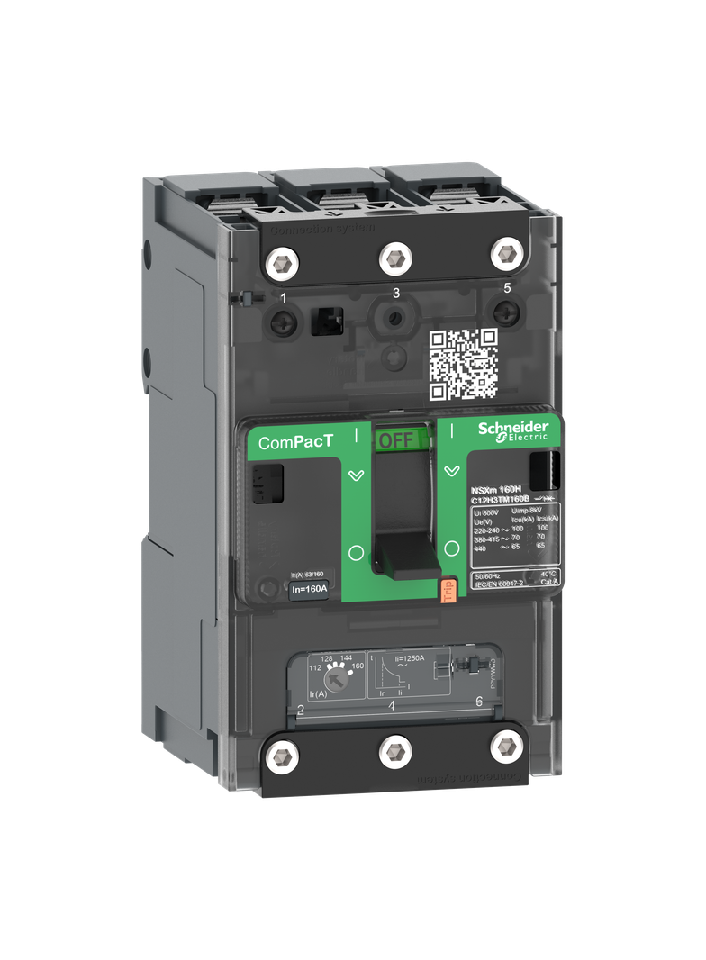 Wyłącznik, ComPacT NSXm, TM160D, 3P, 25kA, zaciskane końcówki kablowe