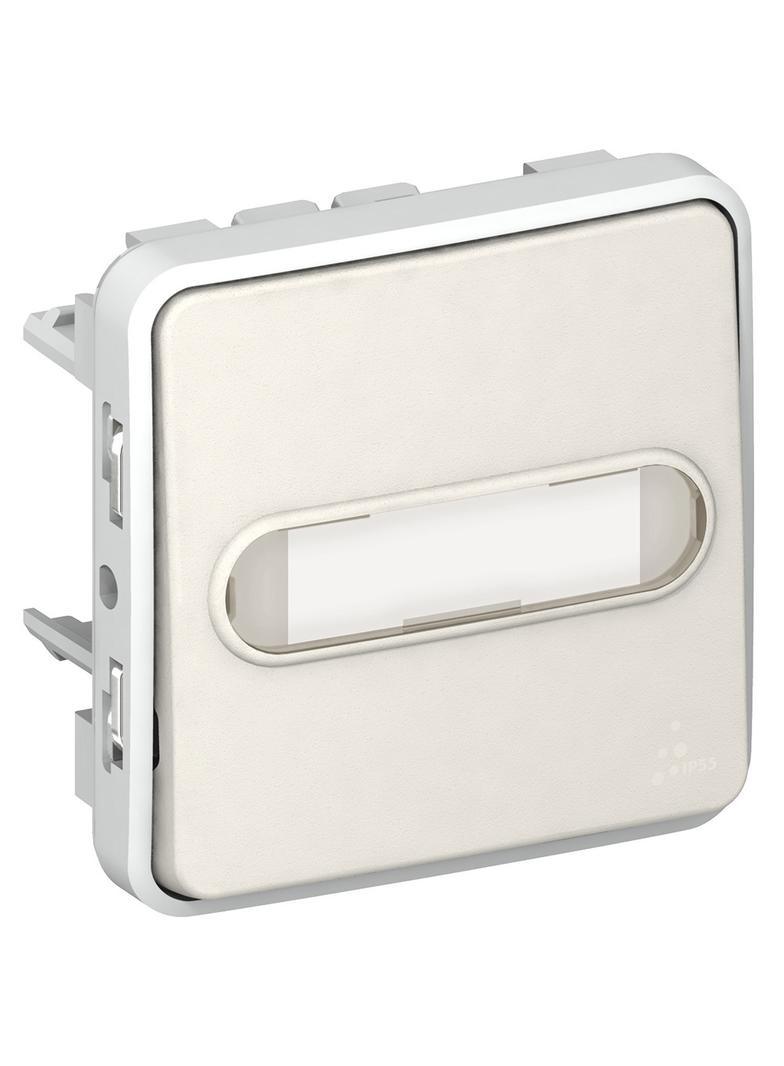 PLEXO55 PRZYCISK JEDNOBIEG PODŚWIETLANY Z UCHWYTEM ETYKIETY BIAŁY/ECRU 10A-250V~, Legrand