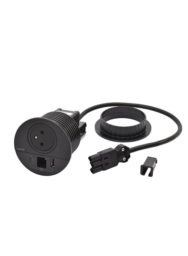 INCARA: DISQ 80 - 2P+Z / USB A+C / WYJŚCIE KABLOWE - 0,5 M WIELAND-CZARNY, Legrand