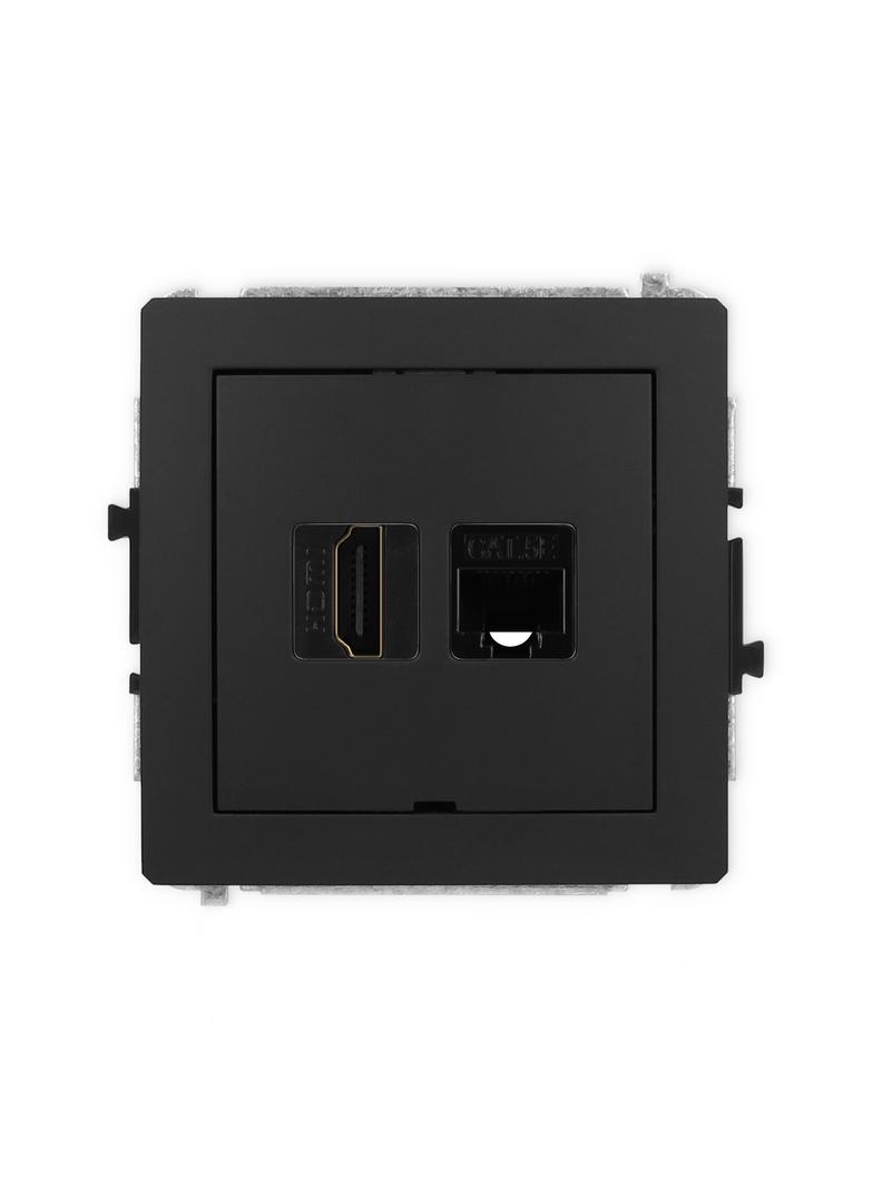 DECO Gniazdo pojedyncze HDMI 2.0, 4K + gniazda komp. poj. 1xRJ45, kat. 5e, 8-stykowy, bez pola opisowego czarny mat 12DGHKBO 12DGHKBO-45e KARLIK