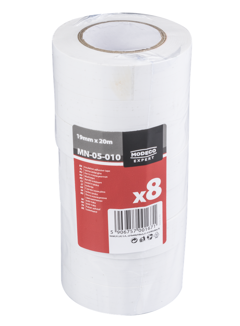Taśma izolacyjna biała 19mm x 20m atest 1kV MN-05-010 RAWLPLUG