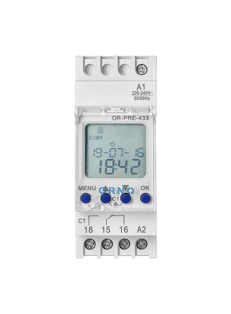 Programator czasowy wyłącznik LCD cyfrowy 52 programy na szynę OR-PRE-433 ORNO