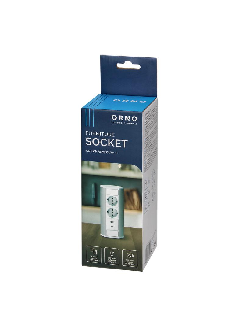 Gniazdo meblowe 2x2P+Z (Schuko), 2xUSB (typ A+C; 2,4A), biało-srebrne