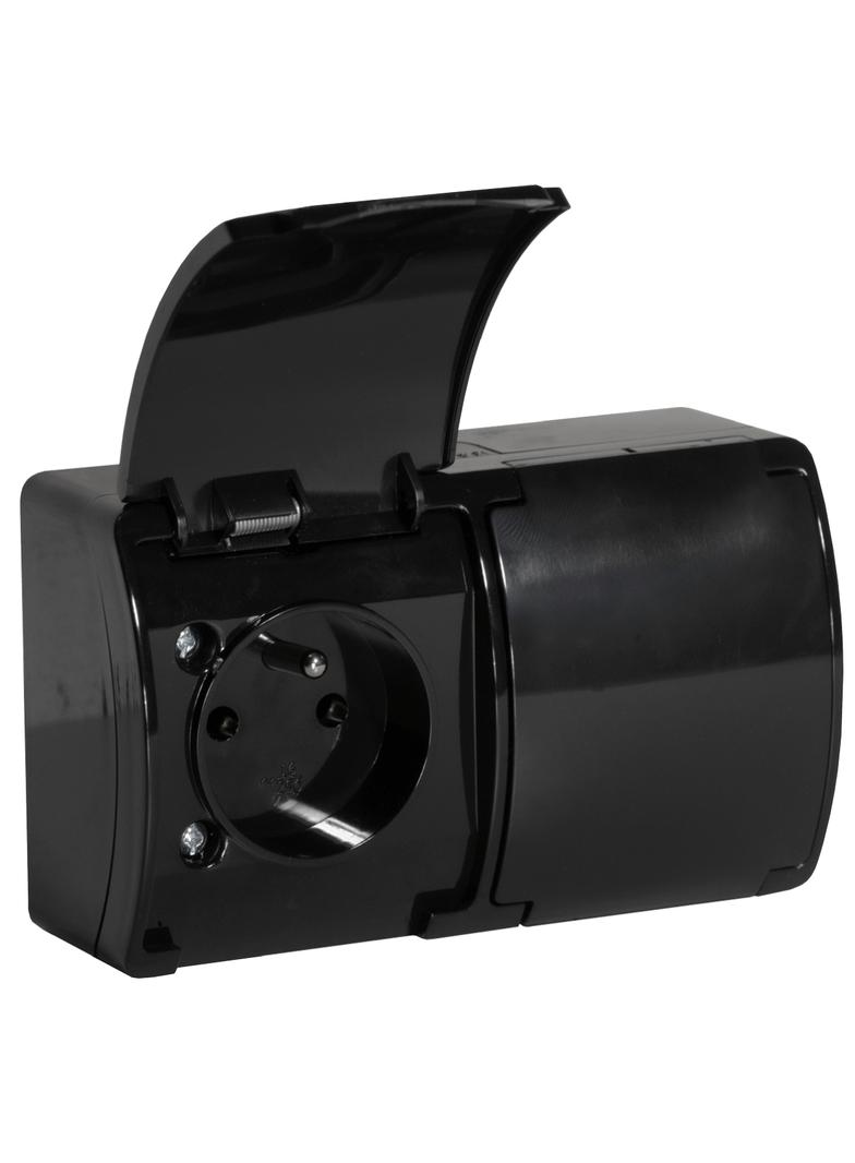 Gniazdo podwójne AQUATIC IP44 czarny 10 szt. OR-OE-7106/B/10 ORNO